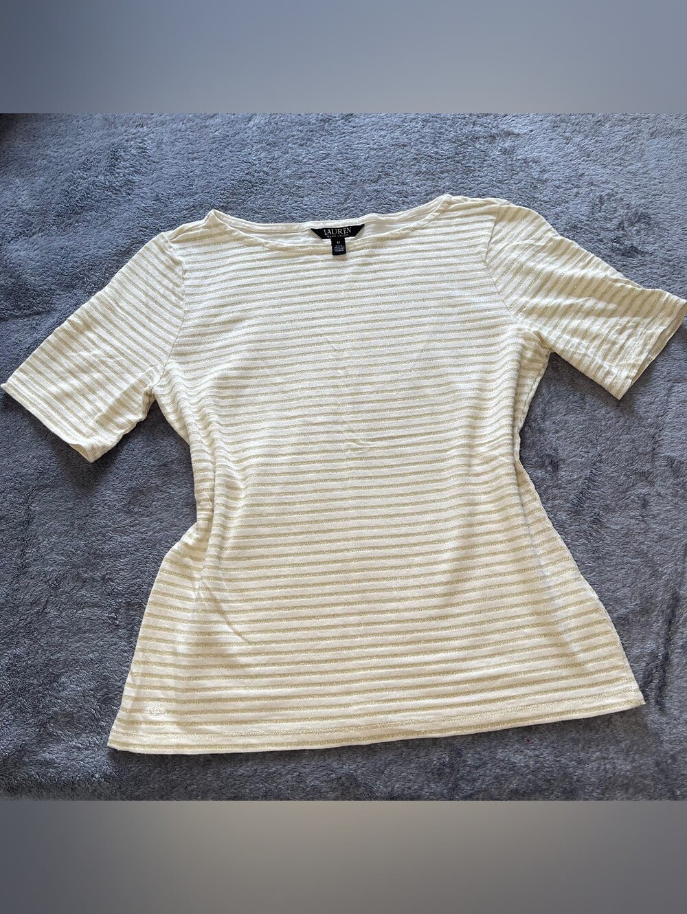 Lauren Ralph Lauren Striped Stretch Cotton Boatneck Tee